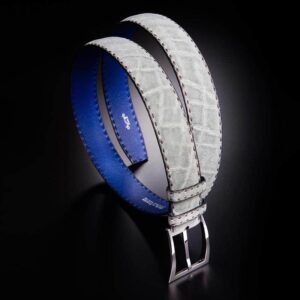 ceinture en éléphant blanc naturel, intérieur bleu et boucle Delta 1