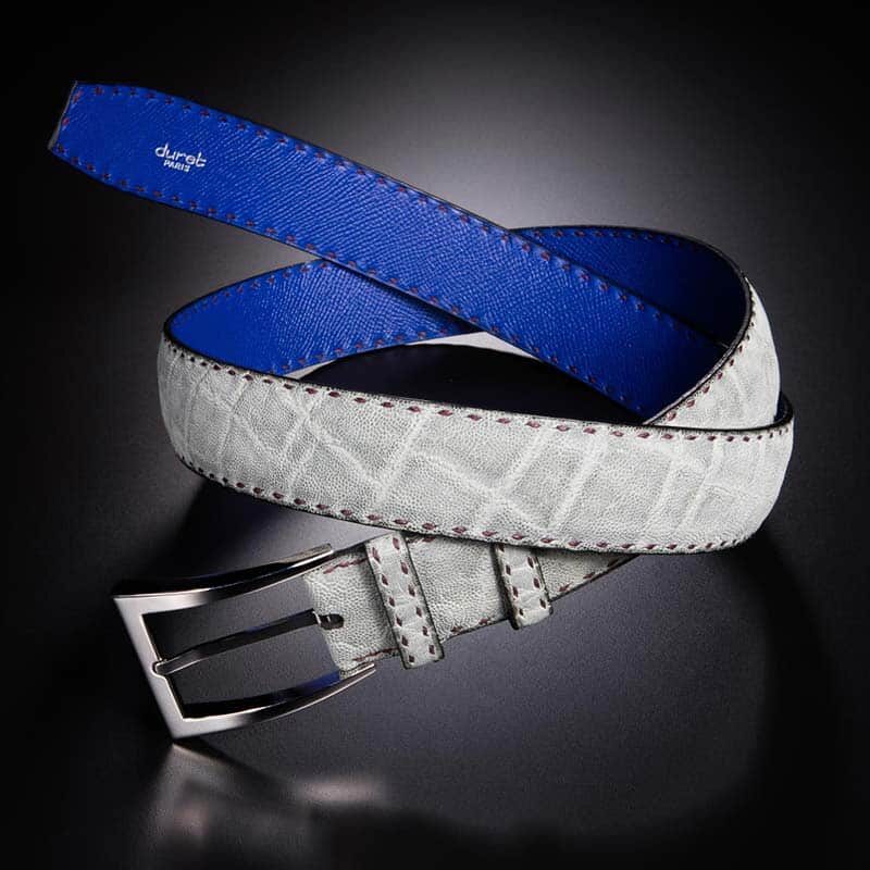 ceinture en éléphant blanc naturel, intérieur bleu et boucle Delta 2