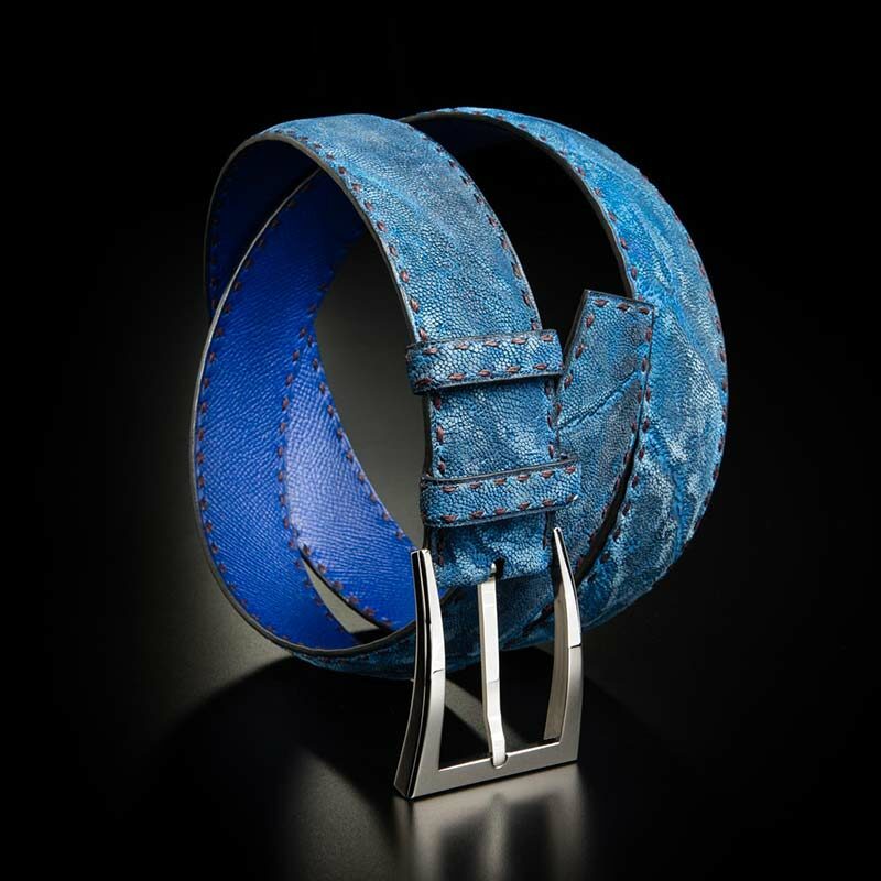 ceinture en éléphant bleu indigo sable mate, intérieur bleu et boucle Delta 1