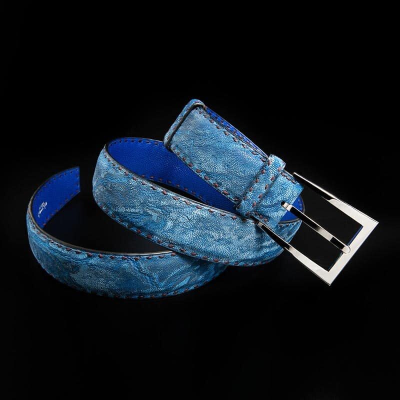 ceinture en éléphant bleu indigo sable mate, intérieur bleu et boucle Delta 2