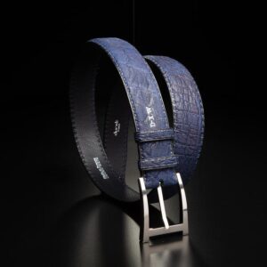 ceinture éléphant bleu nuit patinée, intérieur marine et boucle Alpha 1