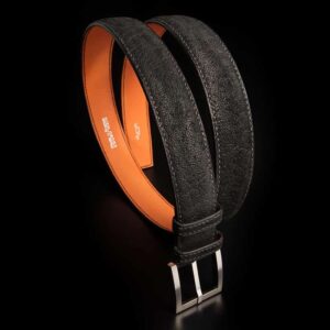 ceinture en éléphant chocolat, intérieur orange et boucle Square 1