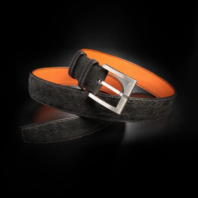 ceinture en éléphant chocolat, intérieur orange et boucle Square 2