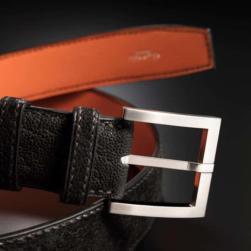 ceinture en éléphant chocolat, intérieur orange et boucle Square 3