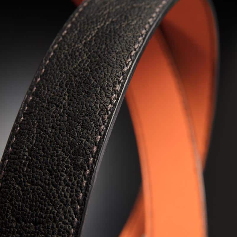 ceinture en éléphant chocolat, intérieur orange et boucle Square 4