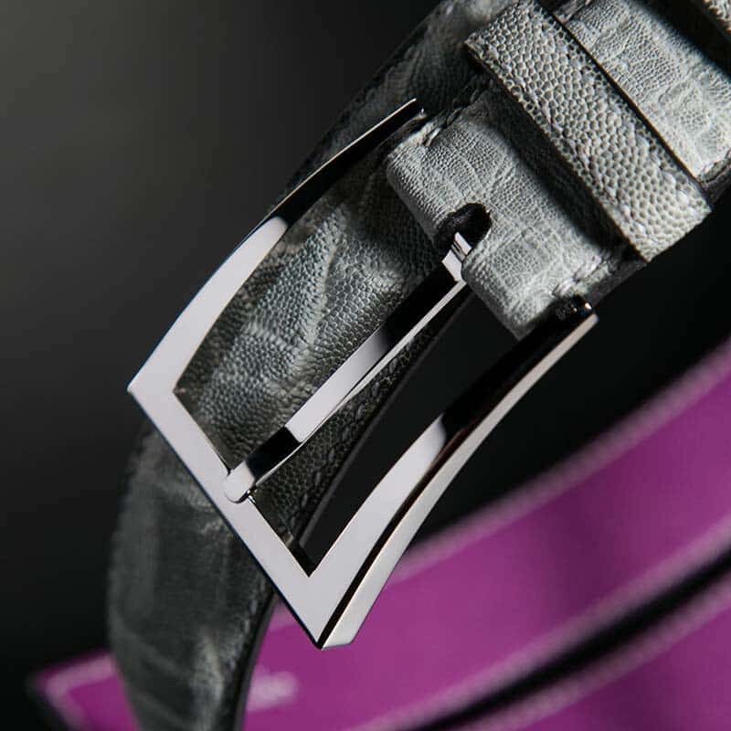 ceinture en éléphant gris, intérieur bonbon et boucle Delta 2