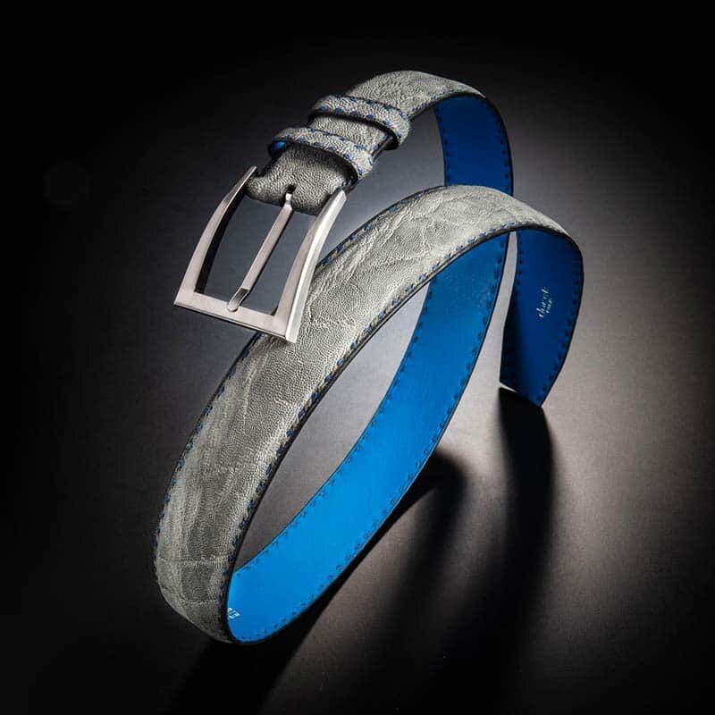 ceinture en éléphant gris, intérieur indigo et boucle Delta 3