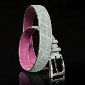 ceinture en éléphant gris, intérieur rose et boucle Alpha 1