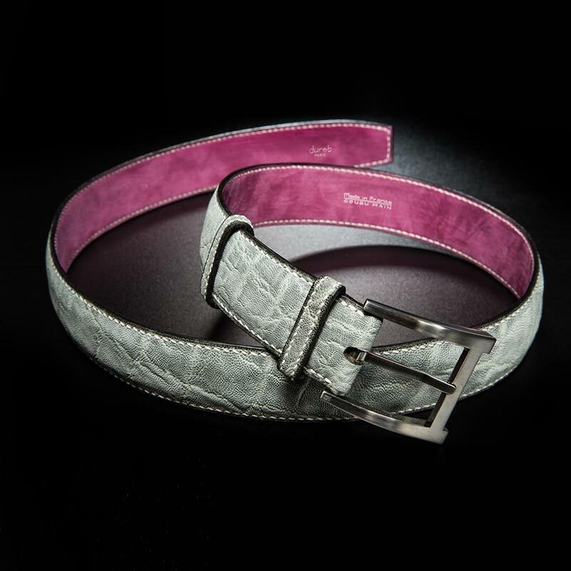 ceinture en éléphant gris, intérieur rose et boucle Alpha 2