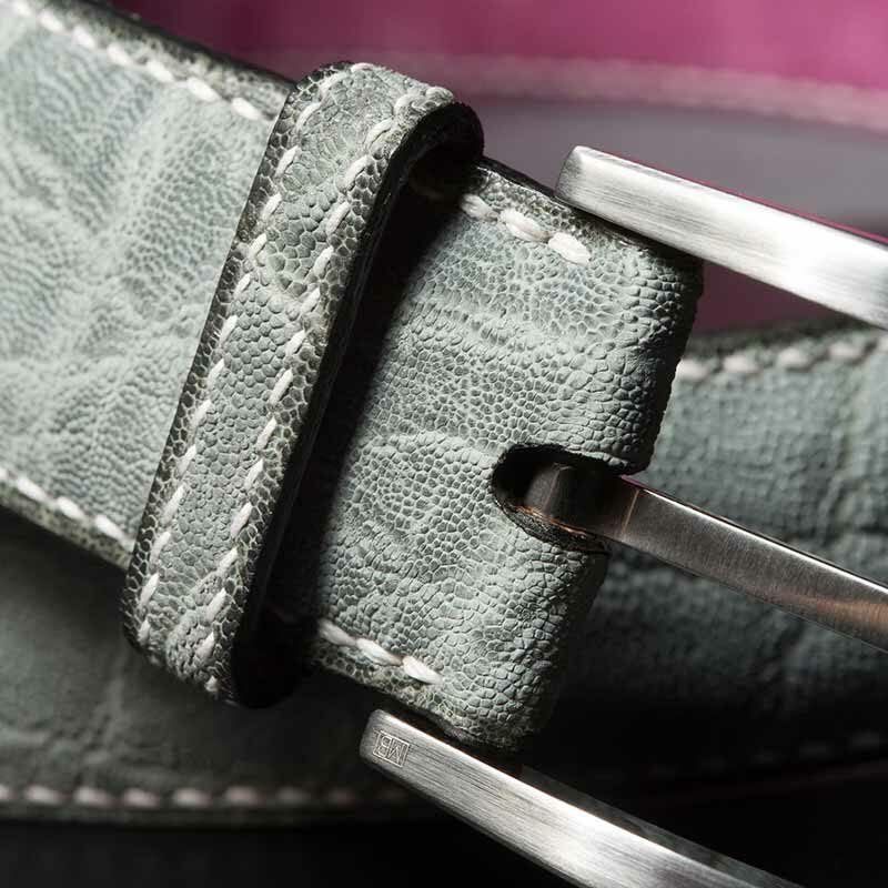 ceinture en éléphant gris, intérieur rose et boucle Alpha 3