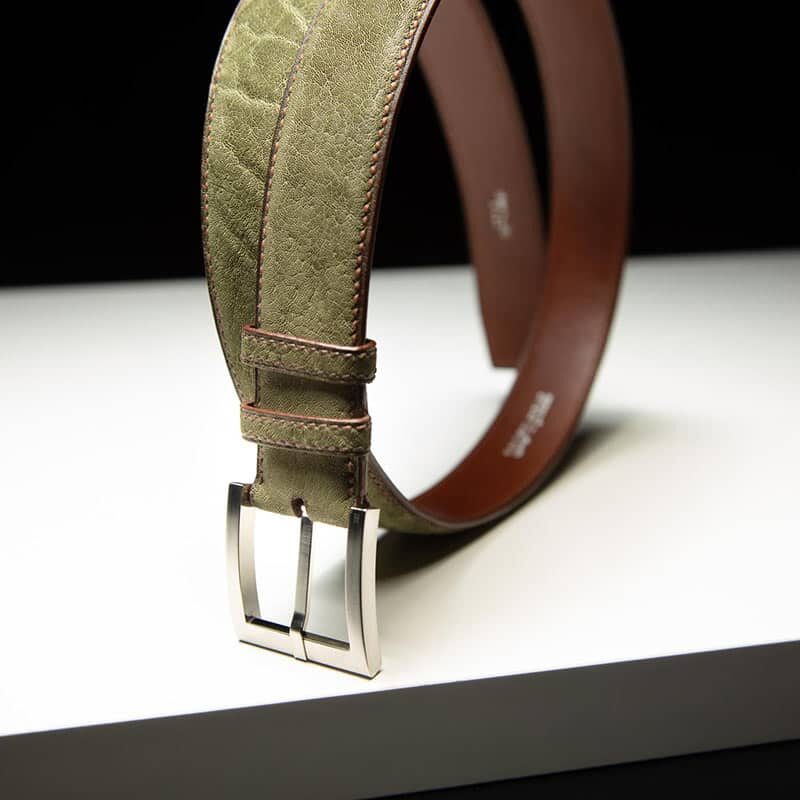 ceinture en éléphant kaki, intérieur gold et boucle Square 4
