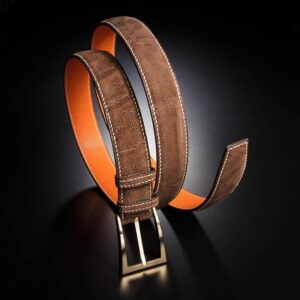 ceinture en éléphant marron moyen, intérieur orange et boucle Delta 1