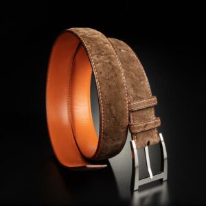 ceinture en éléphant marron, intérieur orange et boucle Alpha 1