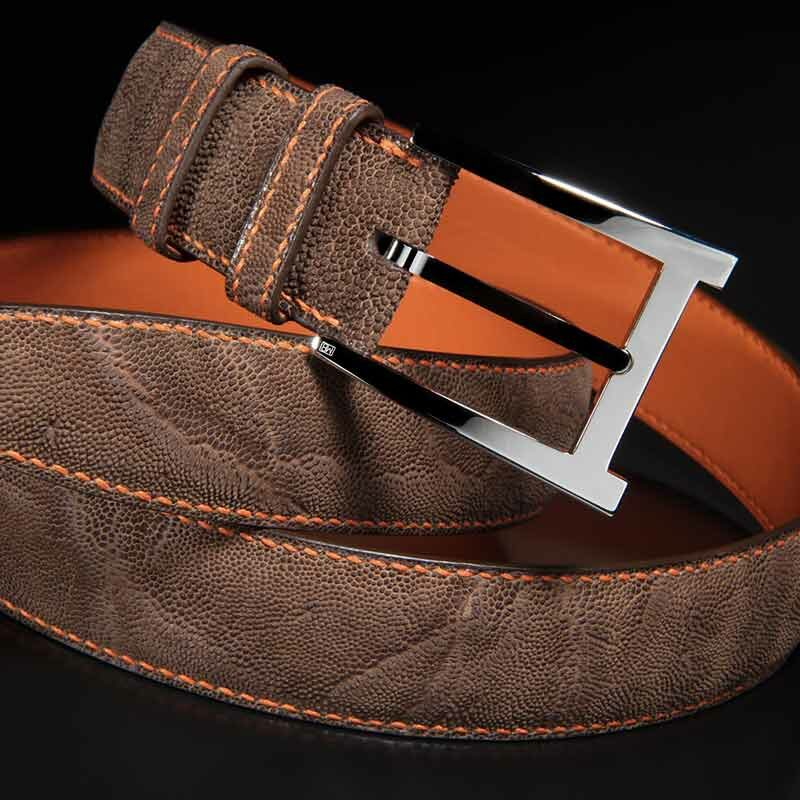 ceinture en éléphant marron, intérieur orange et boucle Alpha 3