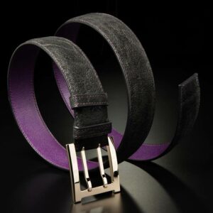 ceinture en éléphant noir, intérieur violet et boucle militaire 1