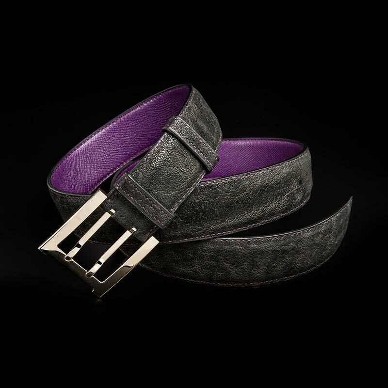 ceinture en éléphant noir, intérieur violet et boucle militaire 2