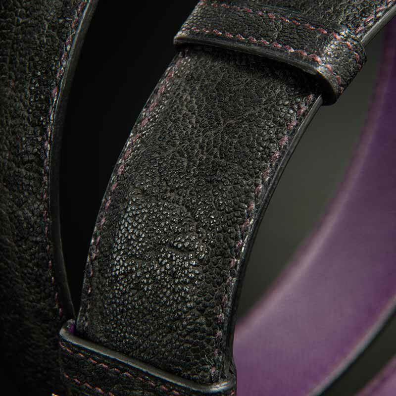 ceinture en éléphant noir, intérieur violet et boucle militaire 4