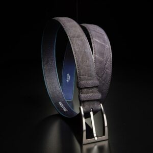 ceinture en éléphant patinée, intérieur violet et boucle Delta 1