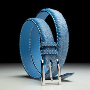 ceinture en poulain couleur jean, intérieur ciel et boucle Alpha 1