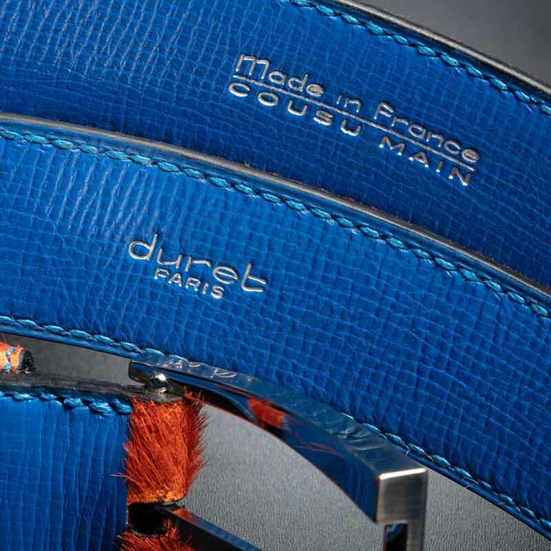 ceinture en poulain orange, intérieur indigo et boucle Delta 3