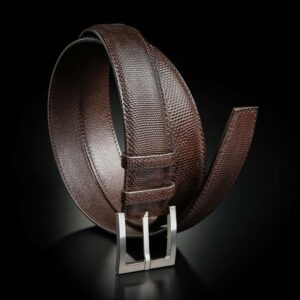 ceinture en python marron, intérieur chocolat et boucle Square 1