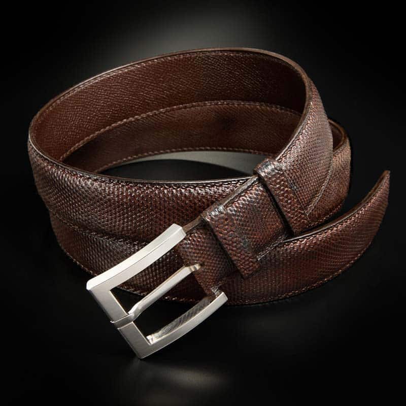 ceinture en python marron, intérieur chocolat et boucle Square 2