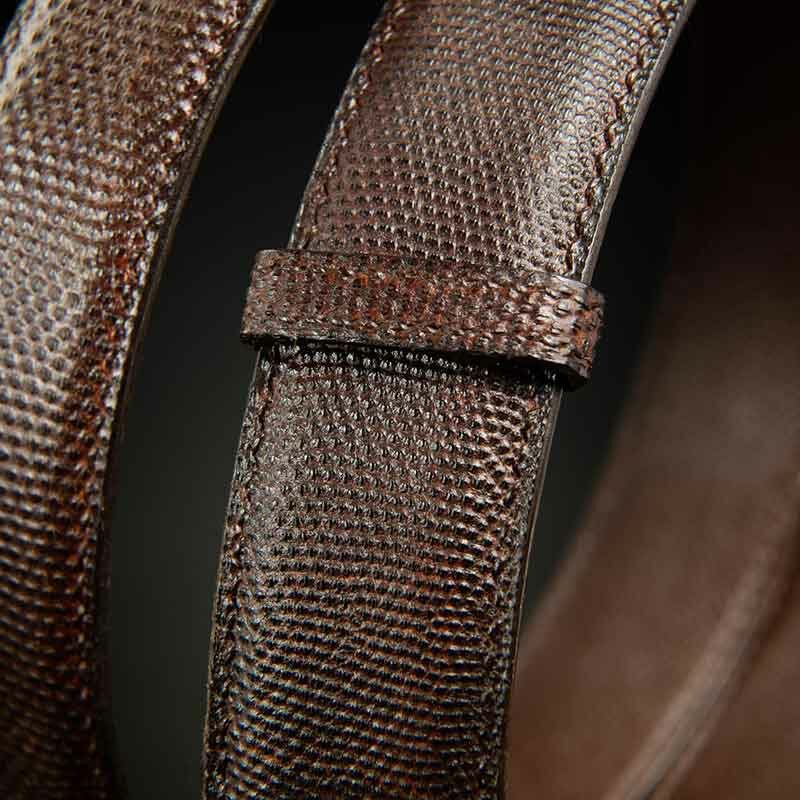 ceinture en python marron, intérieur chocolat et boucle Square 4