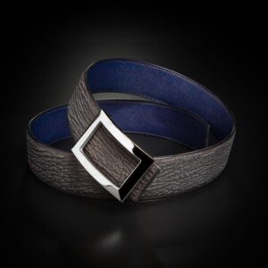 ceinture en requin nubuck noir anthracite, intérieur violet et boucle Art-déco 1