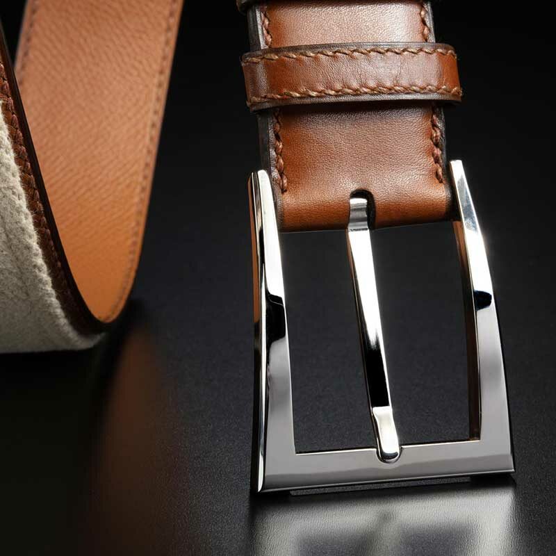 ceinture en toile naturelle et cuir de veau Tan 3