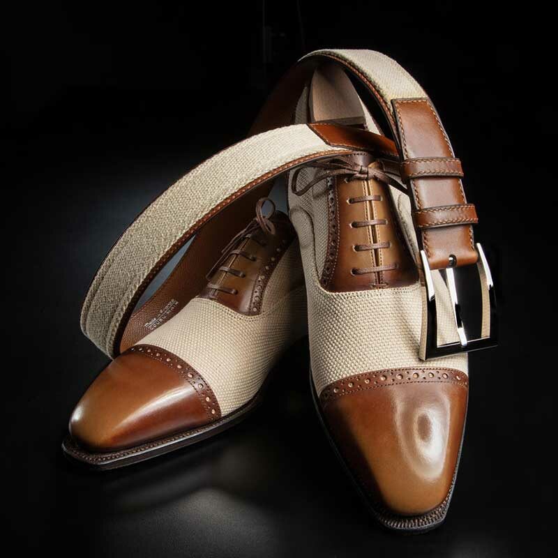 ceinture en toile naturelle et cuir de veau Tan 4