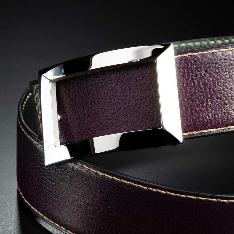 ceinture en veau grainé noir, intérieur aubergine et boucle Art-déco 3