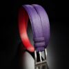 ceinture en veau grainé violet, intérieur rouge et boucle Square 1