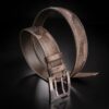 ceinture en veau irisé chocolat intérieur marron et boucle militaire 1