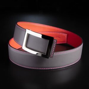 ceinture en veau lisse gris intérieur corail et boucle Art-déco 1
