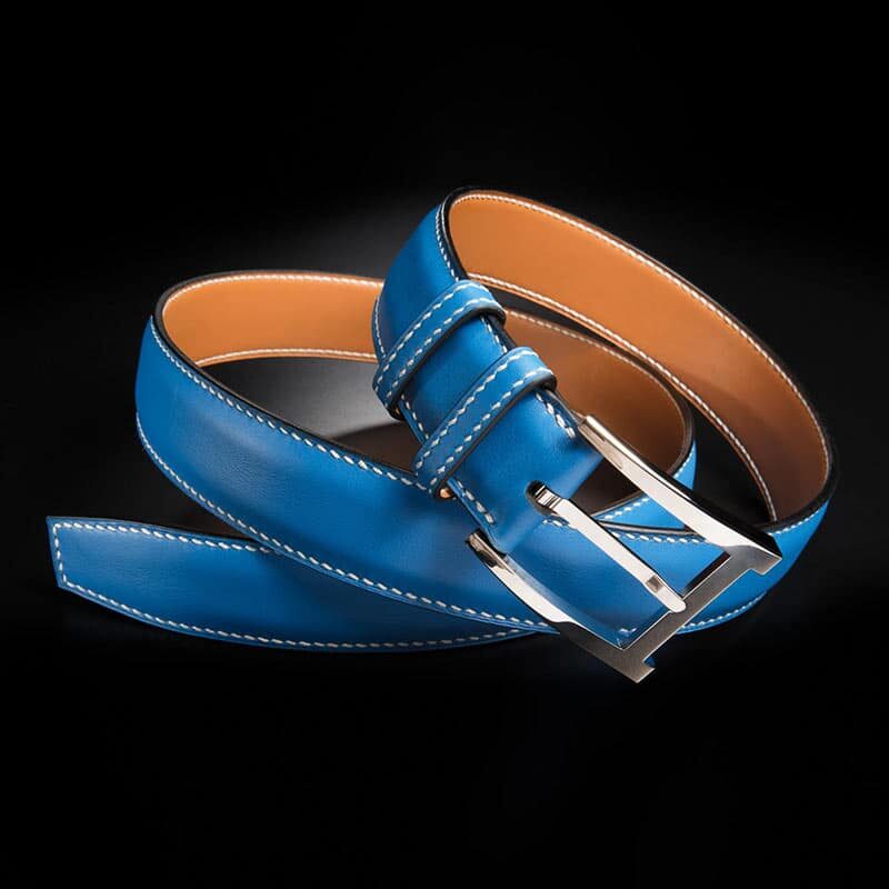 ceinture en veau lisse indigo intérieur couleur naturel boucle Alpha 2