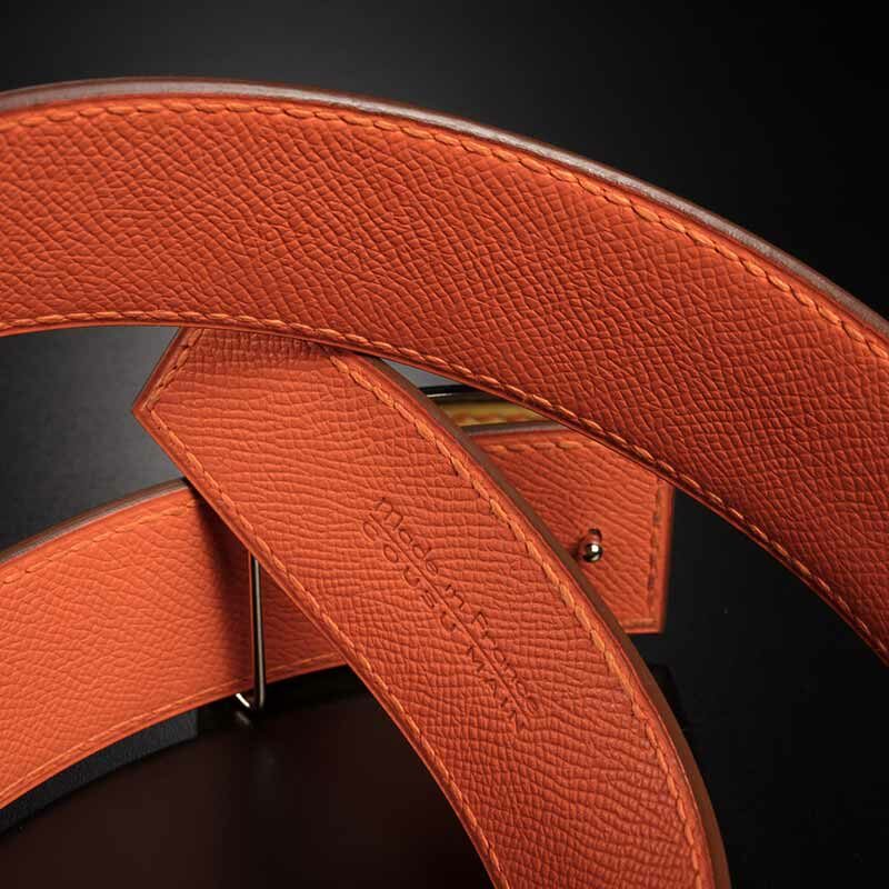 ceinture en veau lisse jaune pâle intérieur orrange et boucle Art-déco 3