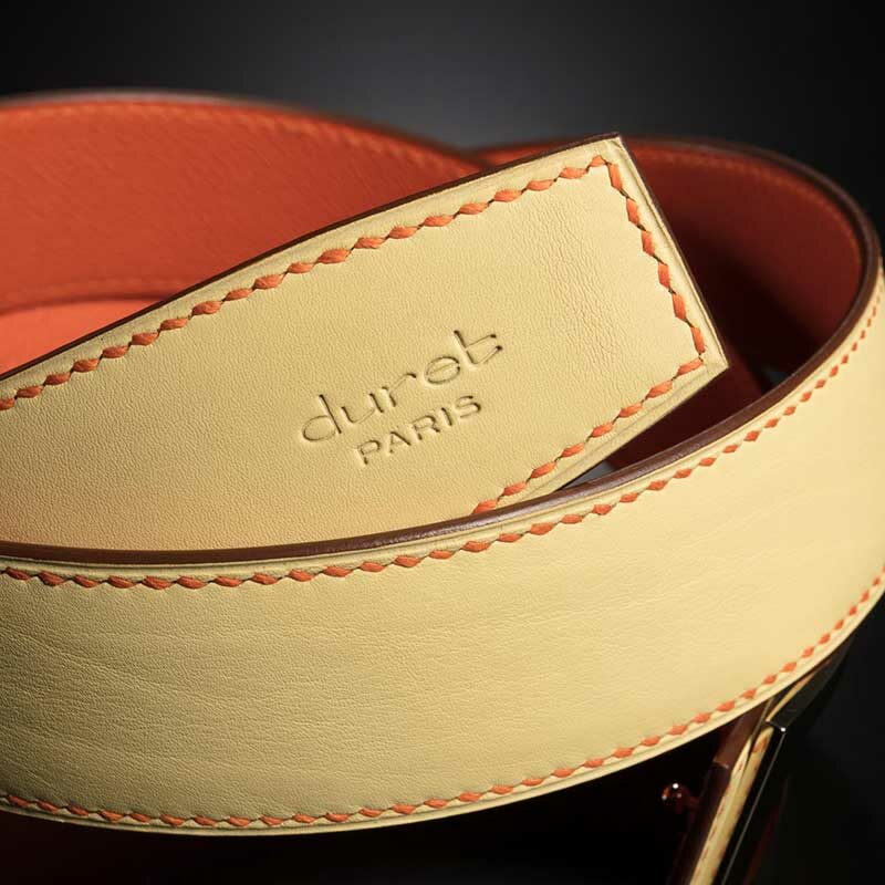 ceinture en veau lisse jaune pâle intérieur orrange et boucle Art-déco 4