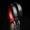 ceinture en veau naturel perforé, patiné noir intérieur rouge et boucle militaire 1