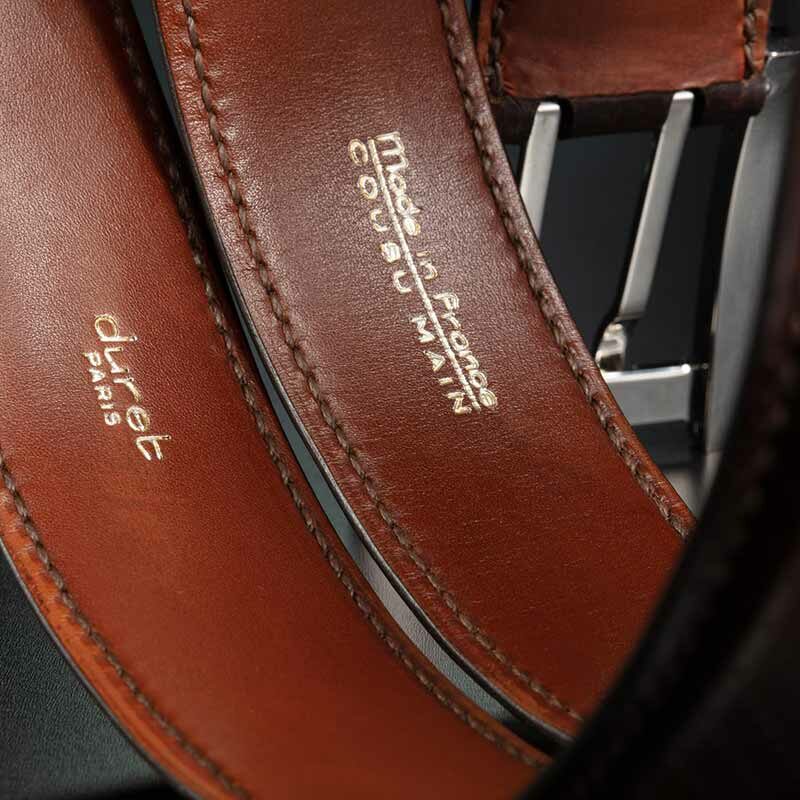 ceinture en veau perforé marron intérieur havane et boucle militaire 4