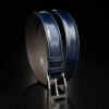 ceinture en veau végétal bleu patinée, intérieur taupe et boucle Alpha 1