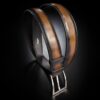 ceinture en veau végétal châtaigne-,oir patinée, intérieur noir et boucle Delta 1