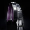 ceinture en veau végétal noir fumé, intérieur violet et boucle Square 1