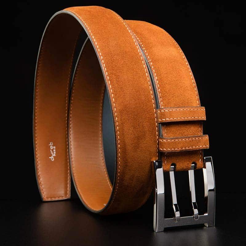 ceinture en velours châtaigne, intérieur marron et boucle militaire 1