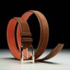 ceinture en veau velours châtaigne, intérieur orange et boucle Alpha 1
