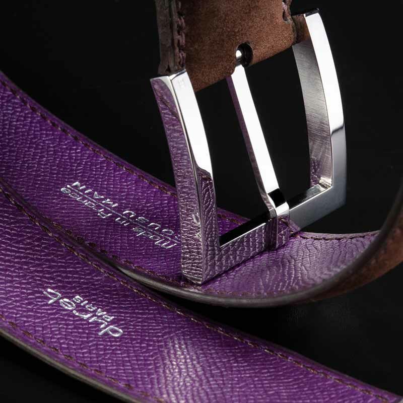ceinture en veau velours, intérieur violet et boucle Square 4
