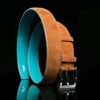 ceinture en veau velours gold, intérieur turquoise et boucle Square 1