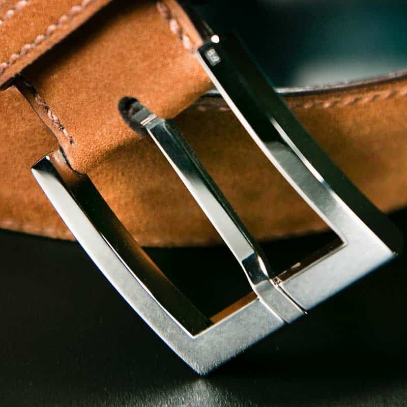 ceinture en veau velours gold, intérieur turquoise et boucle Square 3