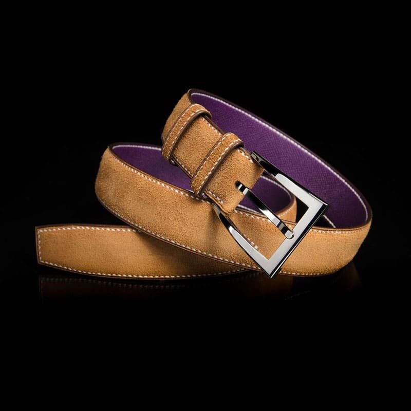 ceinture en veau velours gold, intérieur violine et boucle Delta 1