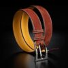 ceinture en veau velours tan, intérieur jaune et boucle Delta 1