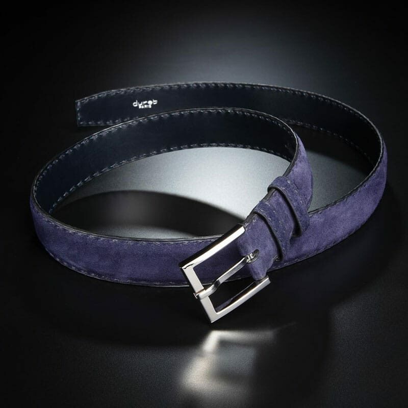 ceinture en veau velours violet, intérieur marine et boucle Square 2